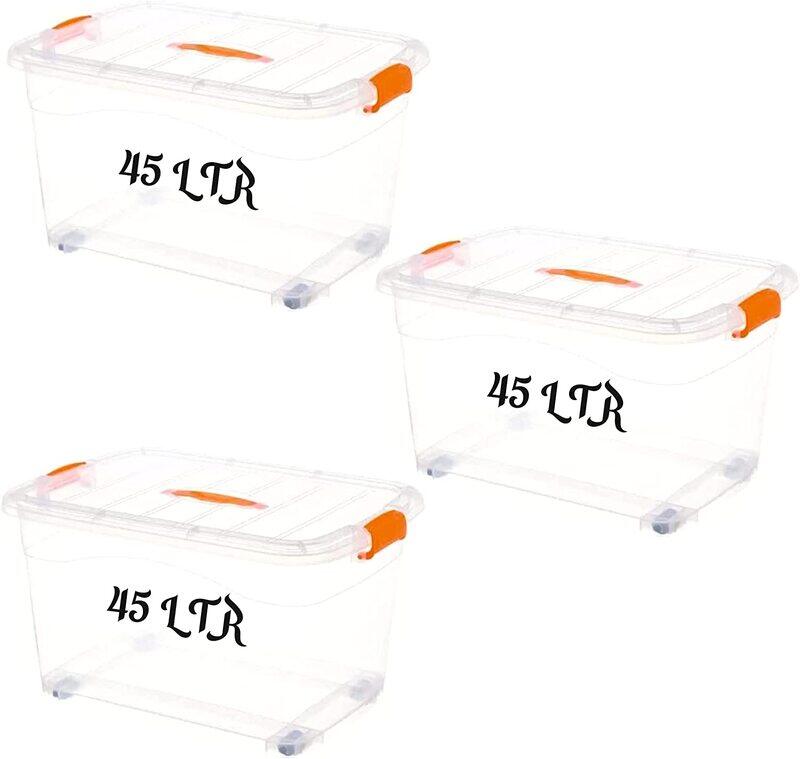 

Selecto 3-Piece BCT Plastic Storage Box with Wheel and Lid, 50x36x26 cm, 45 Litres, Clear