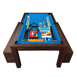 Simbashoppingmea - 7 FT Pool Table and Dining Table with Container Benches full accessories, Rich Blue