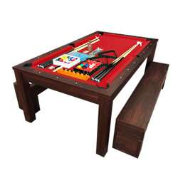 Simbashoppingmea - 7 FT Pool Table and Dining Table with Container Benches full accessories, Rich Red