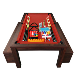 Simbashoppingmea - 7 FT Pool Table and Dining Table with Container Benches full accessories, Rich Red