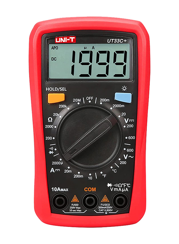 Uni-t Ut33c+ Digital Multimeter Voltage Current Resistance Ohm Capacitance NCV Tester, Red