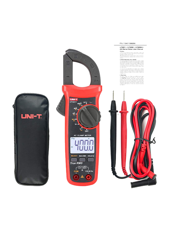 Uni-T UT201+ Digital Clamp Multimeter True RMS Clamp Meter, Red/Black