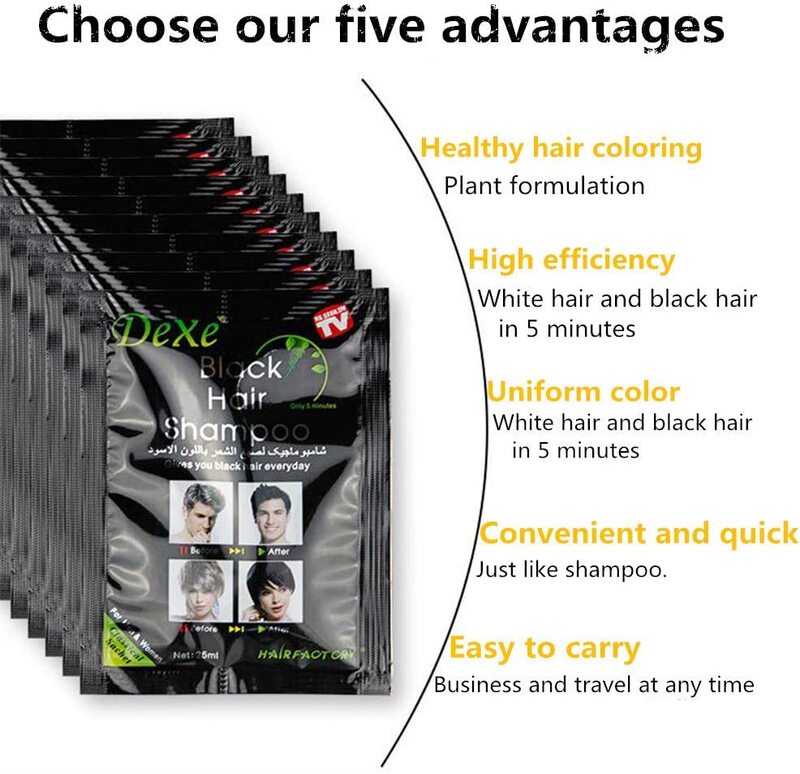 UniForU Instant Hair Dye Shampoo, 10 x 25ml, Black