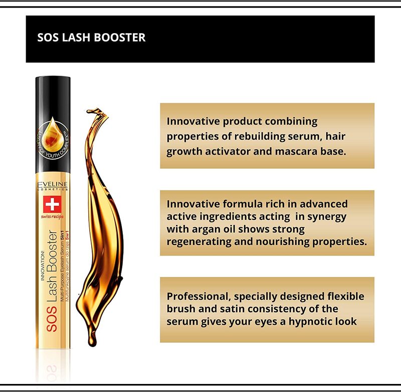 Eveline SOS 5 in 1 Lash Booster Multi-Purpose Eyelash Serum, 10ml