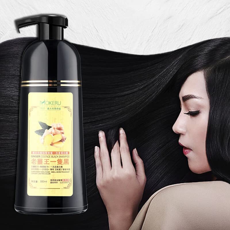 Mokeru Ginger Essence Hair Dye Shampoo, 500ml, Black