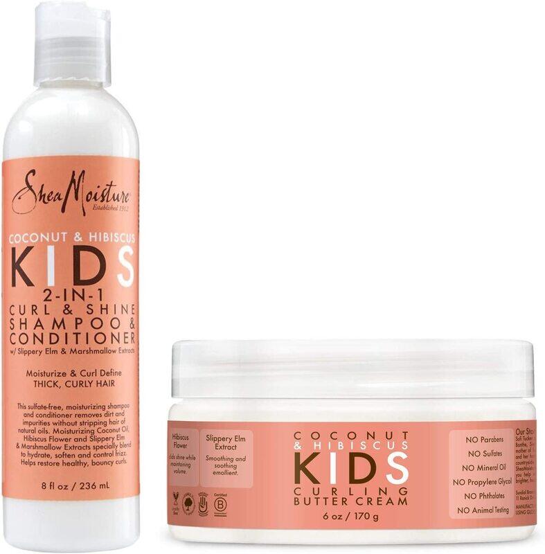 

Shea Moisture Coconut & Hibiscus Kids Curl & Shine 2-In-1 Shampoo & Conditioner 236ml + Curling Butter Cream 170 gm