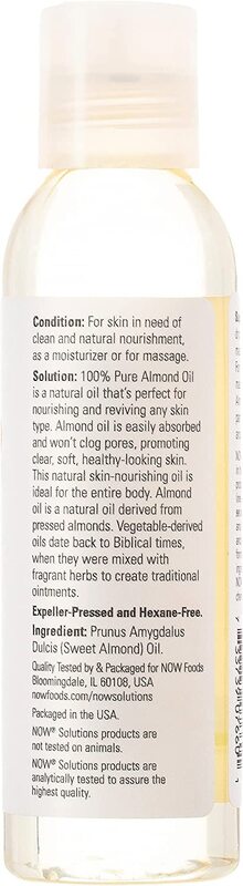 Now Solutions Sweet Almond Oil 100% Pure Moisturizing Oil, 118ml
