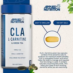 Applied Nutrion Cla L-Carnitine and Green Tea Weight Loss Fat Burner Veggie Dietary Supplements, 100 Softgels