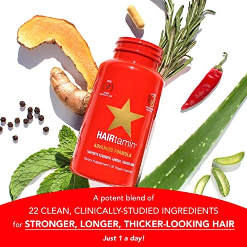 Hairtamin Advanced Formula Gluten-free Hair Growth Biotin Vitamins, 3 x 30 Capsules