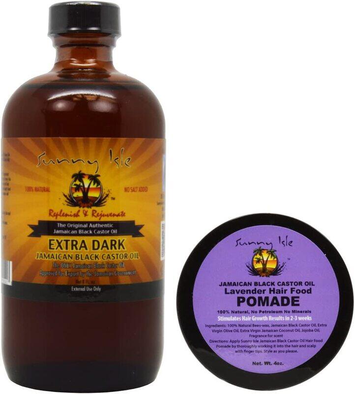 

Sunny Isle Hair Care Set with 8oz Extra Dark Jamaican Black Castor Oil & 4oz Lavender Hair Pomade 4oz for Dry Hair, 2-Pieces