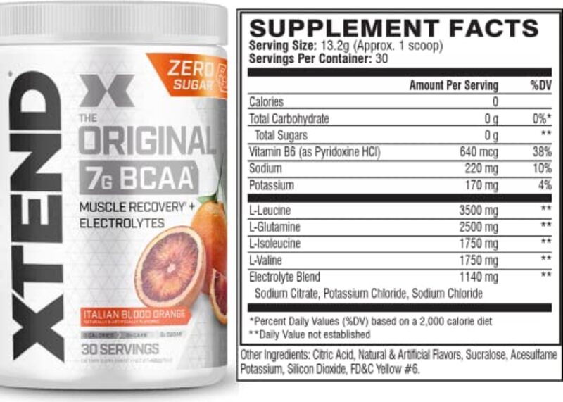 Scivation Xtend Original 7g BCAA Muscle Recovery + Electrolytes Dietary Supplement, 30 Servings, Italian Blood Orange