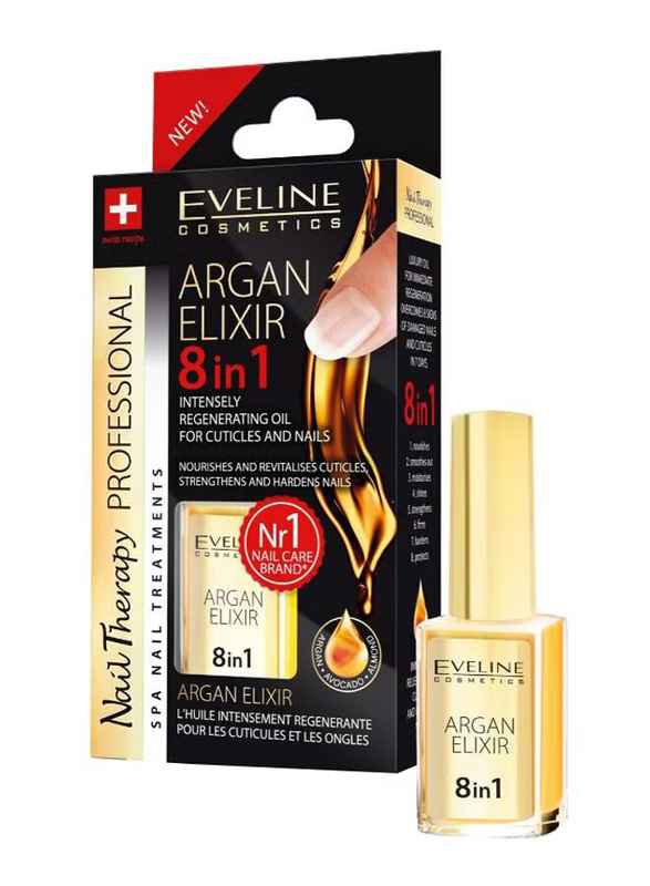 Eveline Cosmetics 8-In-1 Argan Elixir Cuticle Oil, Clear