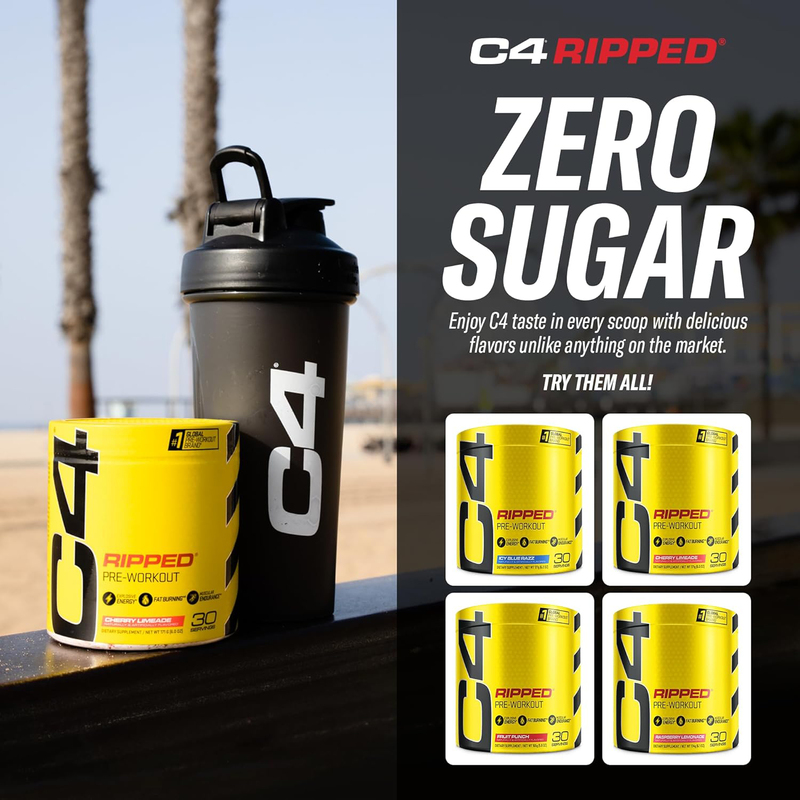 Cellucor C4 Ripped Pre-Workout Powder, 150MG, 177gm, Icy Blue Razz