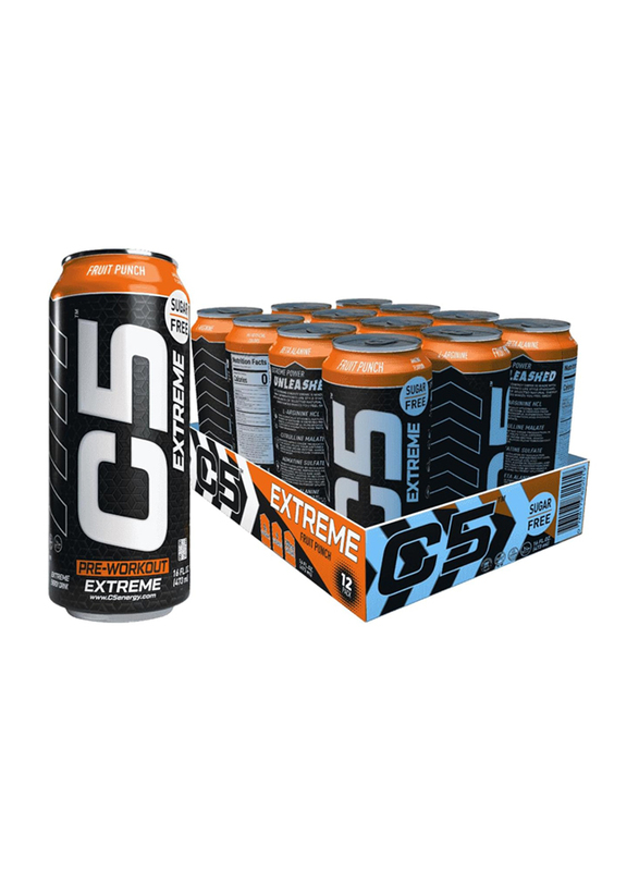 C5 Pre-Workout Extreme Energy Drink, 200mg, 473ml, 12 Piece, Fruit Punch Extreme