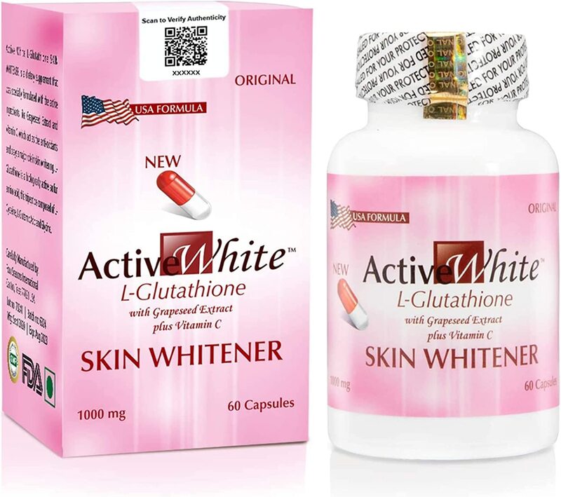 

Active White L-Glutathione With Grape Extract Plus Vitamin C Skin Whitening, 60 Capsules