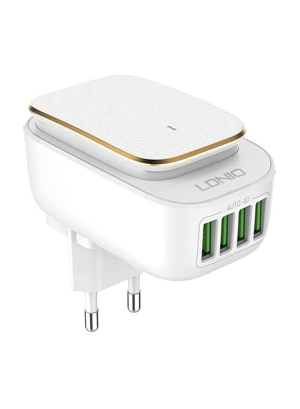 LDNIO A4405 LED Touch Lamp With 4 Port 4.4A Charger, White