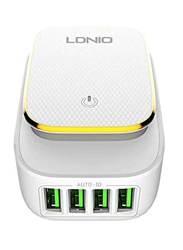 Ldnio 4-Port Portable USB Wall Charger with LED Light Travel Adapter, 4A, A4405, White