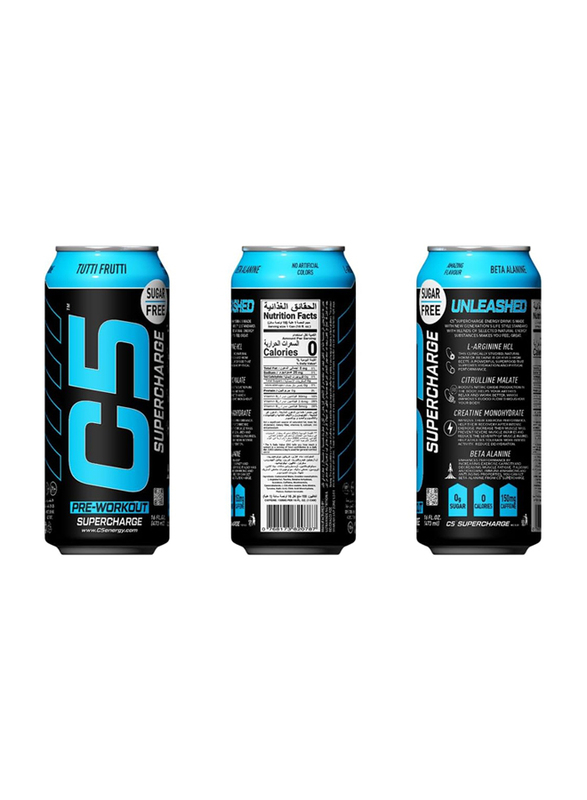 C5 Energy Drink Supercharge Pre Workout, 12 x 473ml, Tutti Fruity