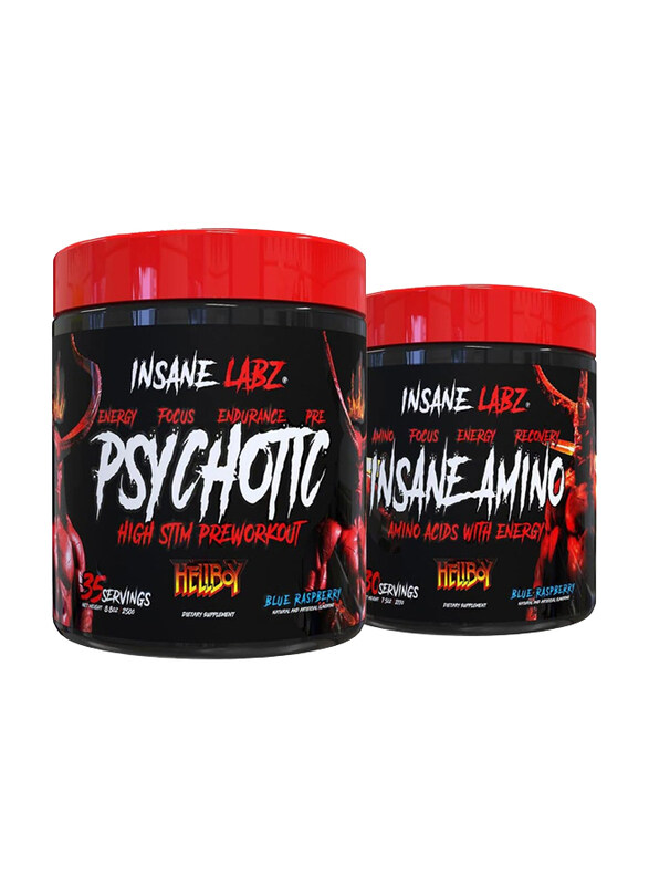 

Insane Labz Psychotic High Stim Pre-Workout with Insane Amino Acid with Energy Hellboy Bundle, 35 Servings, Blue Raspberry