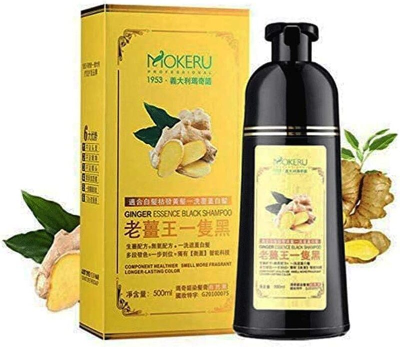 

Mokeru Natural Ginger Hair Dye Shampoo with Lip Mask, 500ml, Black