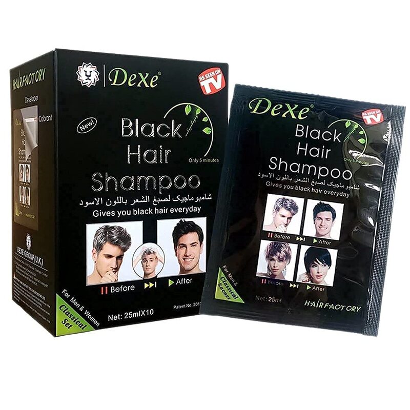 Dexe Hair Dye Shampoo, 10 x 25ml, Black