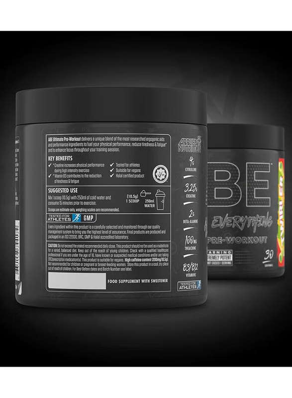 Applied Nutrition 30-Serving Abe All Black Everything Ultimate Pre Workout Energy Powder with Physical Performance, Citrulline, Creatine and Beta Alanine, 315g, Twirler Ice Cream
