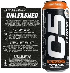 C5 Energy Extreme Pre-Workout Energy Drink, Sugar Free, 12 x 473ml, Fruit Punch