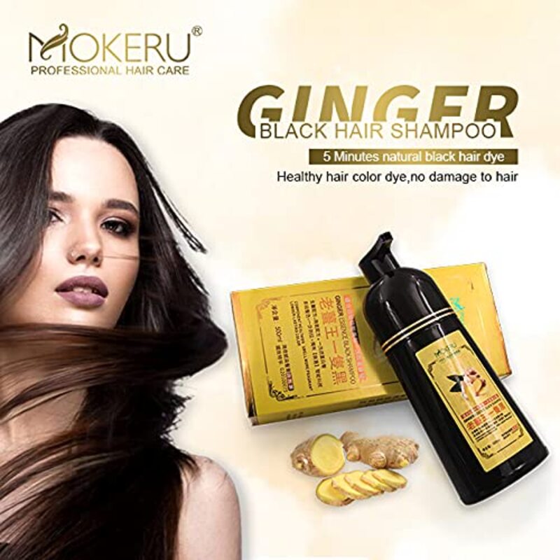 Mokeru Ginger Essence Hair Dye Shampoo, 500ml, Black