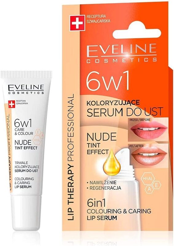 Eveline Cosmetics 6 in 1 Colouring & Caring Lip Serum, Nude Tint