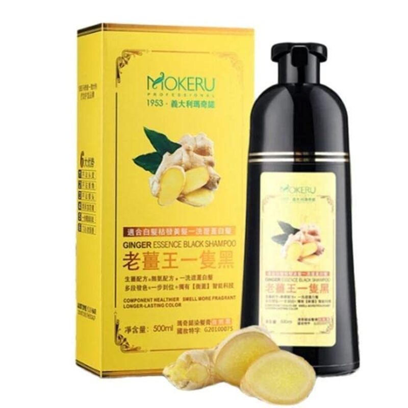 Mokeru Ginger Essence Hair Dye Shampoo, 500ml, Black