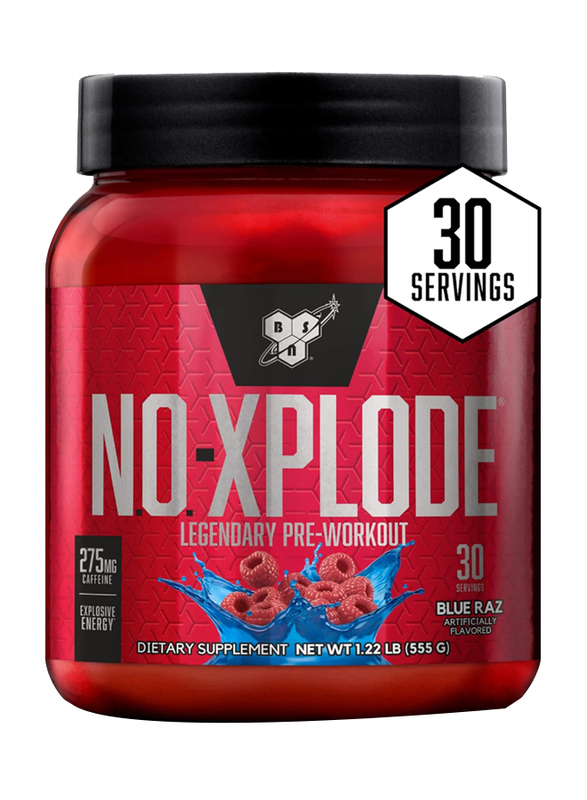 BSN No-Xplode Legendary Pre-Workout Energy Dietary Supplement, 30 Servings, 555gm, Blue Raspberry