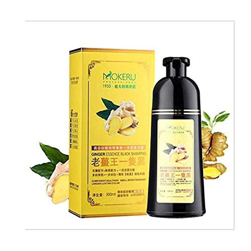 Mokeru Ginger Essence Hair Dye Shampoo, 3 x 500ml, Black