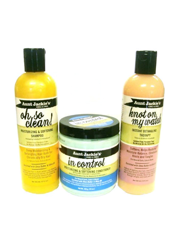 Aunt Jackie's Oh So Clean Shampoo, In Control Conditioner and Knot on My Watch Detangling Therapy Kit, Set