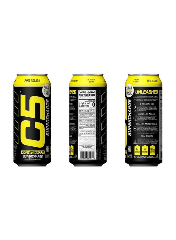 C5 Energy Drink Supercharge Pre Workout, 12 x 473ml, Pina Colada