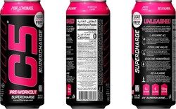 C5 Energy Supercharge Pre-Workout Energy Drink, Sugar Free, 12 x 473ml, Pink Lemonade