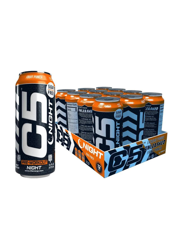 C5 Pre-Workout Night Caffiene Free Energy Drink, 473ml, 12 Piece, Fruit Punch