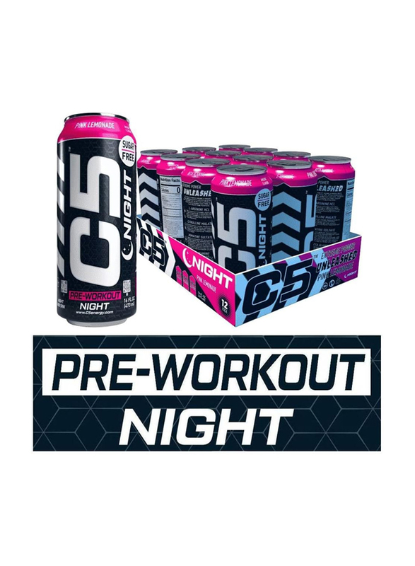 C5 Energy Drink Night Pre Workout, 12 x 473ml, Pink Lemonade