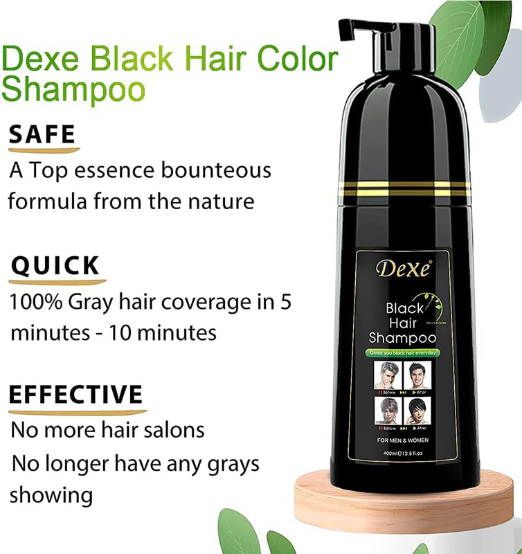 Dexe Hair Dye Shampoo for Men and Women, 400ml, Black