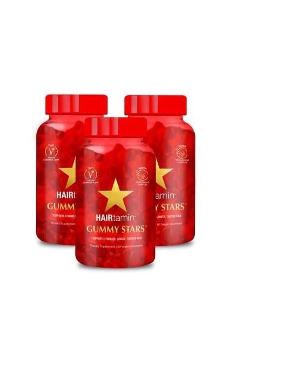 Hairtamin Vegan Gummy Stars Hair Vitamins, 3 x 60 Gummies