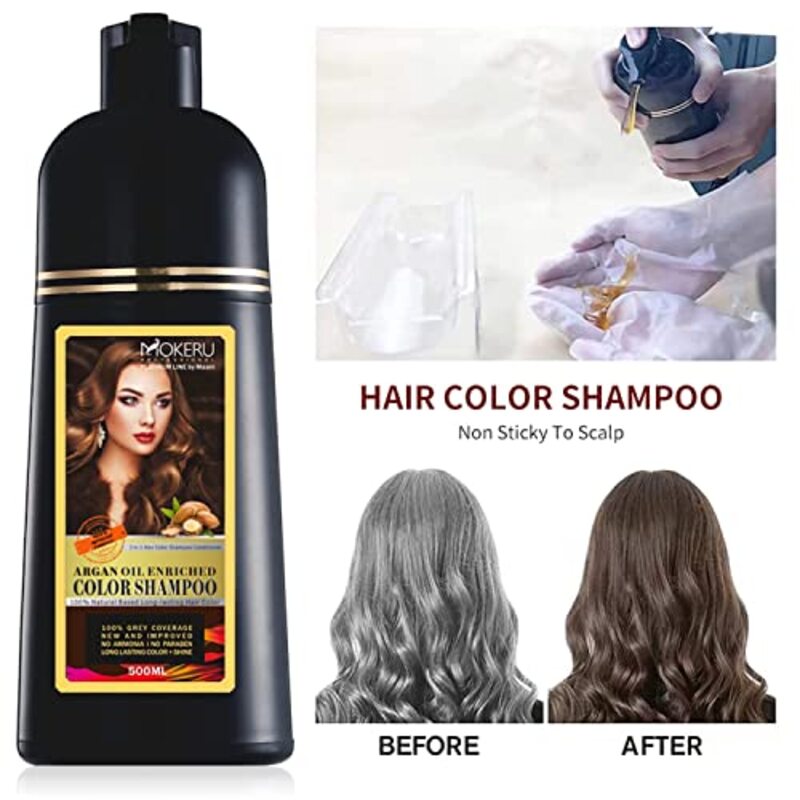 Mokeru Argon Oil Shampoo Hair Colour, 500ml, Dark Brown