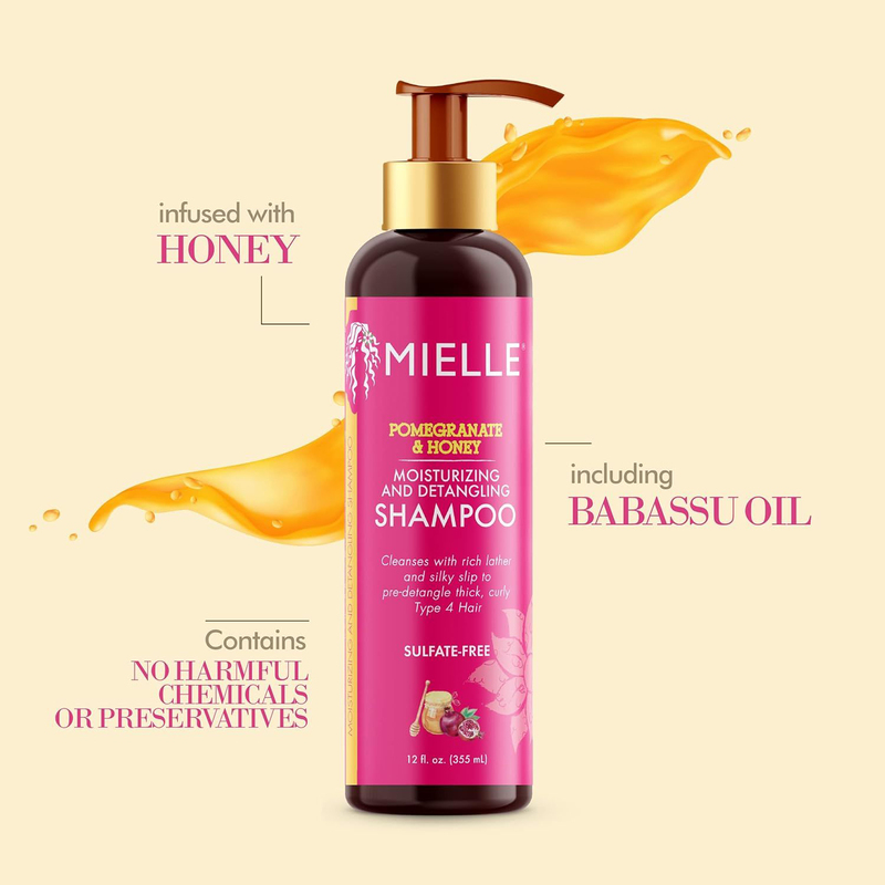 Mielle Organics Pomegranate & Honey Moisturizing & Detangling Shampoo Hydrating Curl Cleanser for Repair, Restore & Prevent Frizz, 12 oz