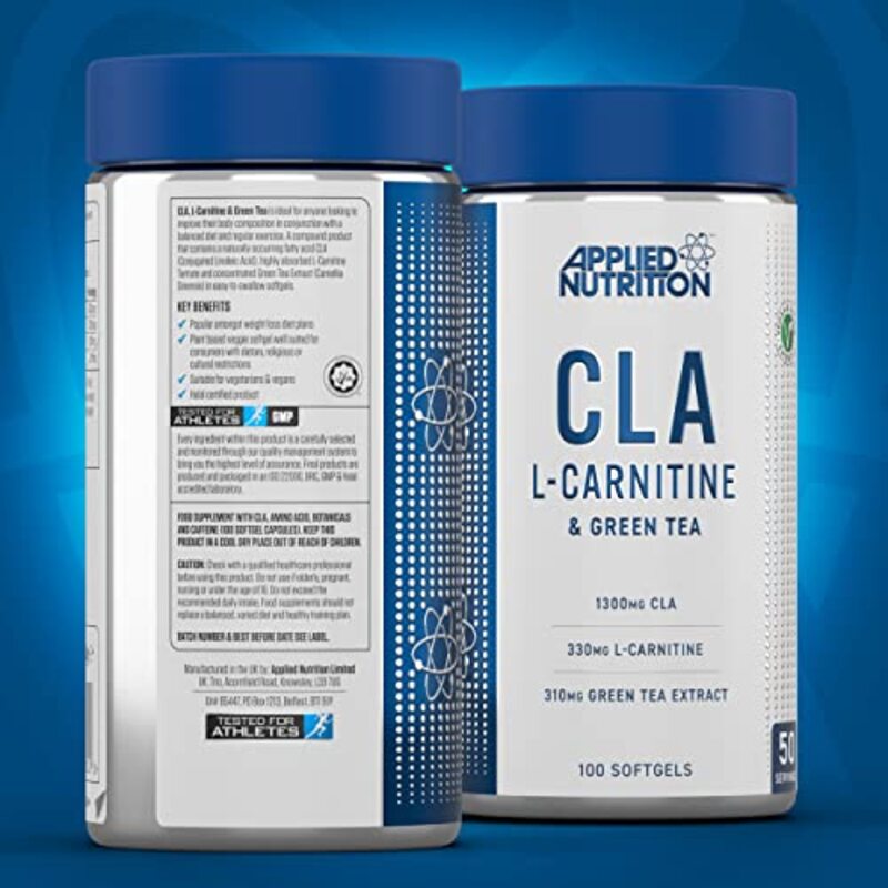 Applied Nutrion Cla L-Carnitine and Green Tea Weight Loss Fat Burner Veggie Dietary Supplements, 100 Softgels