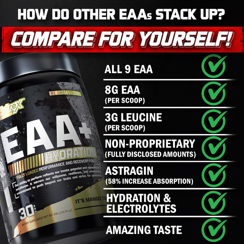 Nutrex Research EAA+ Hydration EAAs + BCAA Powder, 30 Servings, Blueberry Lemonade