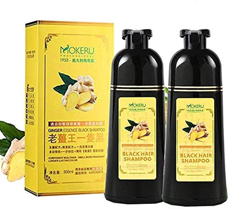 Mokeru Ginger Essence Hair Dye Shampoo, 2 x 500ml, Black