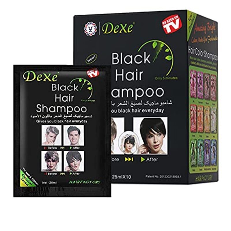 Dexe Hair Dye Shampoo, 10 x 25ml, Black