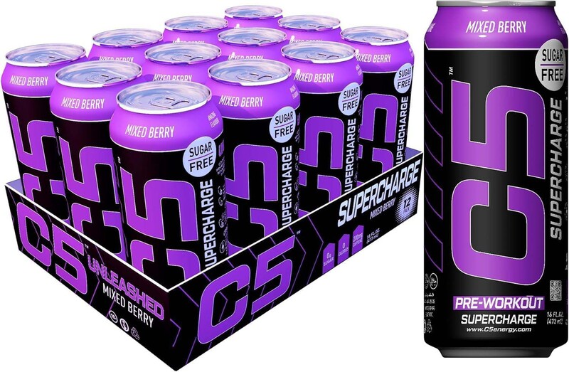 C5 Energy Supercharge Pre-Workout Energy Drink, Sugar Free, 12 x 473ml, Mixed Berry