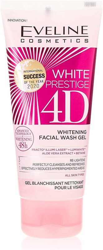 Eveline Cosmetics White Prestige 4D Whitening Facial Wash Gel, 100ml
