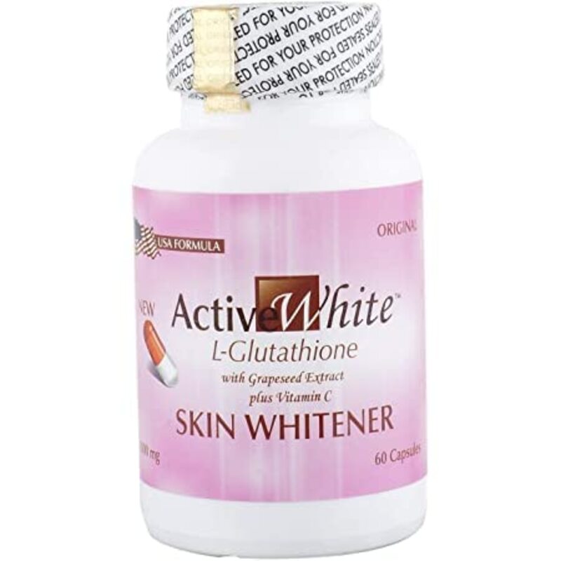 Active White L-Glutathione with Grapesed Extract Plus Vitamin C Skin Whitener Capsules, 60 Capsules