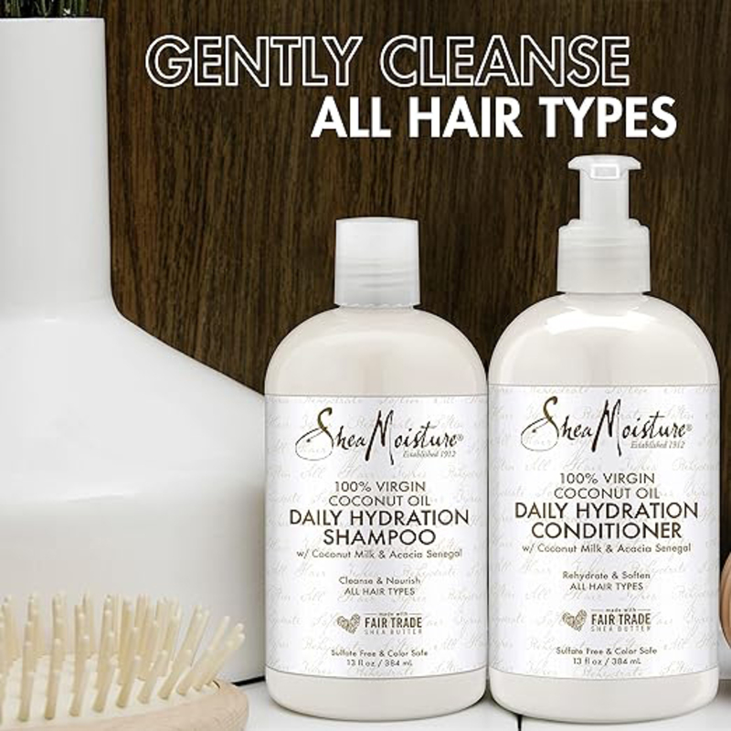 Shea Moisture 100% Virgin Coconut Oil Daily Hydration Shampoo & Conditioner for All Hair Types, 2 Pieces