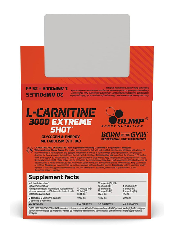 Olimp L-Carnitine Forte 3000 Extreme Shot, 20 x 25ml, Orange